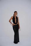 Black Two Pieces Sequins Mesh Bodycon See Through Club Long Dress