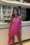 Rose Red Straps Sequins Sexy Party Bodycon Dress