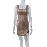 Gold Straps Sequins Sexy Party Bodycon Dress