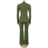 Green Long Sleeve Knitted Cut Out Bodycon Sexy Street Casual Jumpsuit Dress