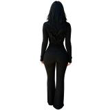 Black Long Sleeve Knitted Cut Out Bodycon Sexy Street Casual Jumpsuit Dress