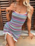 Blue Straps Knitting Striped Bodycon Party Street Mini Dress