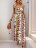 Yellow Off Shoulder Printed Bow Tie Fashion Summer Holiday Jumpsuits