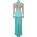 Green Sleeveless Deep V Neck Pleated Folds Elegant Evening Prom Long Dress