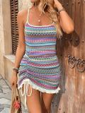 Blue Straps Knitting Striped Bodycon Party Street Mini Dress