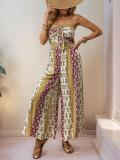 Yellow Off Shoulder Printed Bow Tie Fashion Summer Holiday Jumpsuits