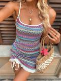 Blue Straps Knitting Striped Bodycon Party Street Mini Dress