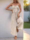 White Off Shoulder Printed Bow Tie Fashion Summer Holiday Jumpsuits