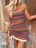 Red Straps Knitting Striped Bodycon Party Street Mini Dress