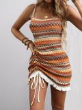 Orange Straps Knitting Striped Bodycon Party Street Mini Dress