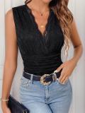 Black Sleeveless Deep V Neck Lace Office Casual Bodysuits