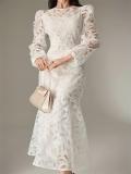 White Lace Embroidery Elegant Women Birthday Party Wedding Maxi Dress