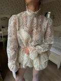 White Two Pieces Lace Hollow Out Tops and Mini Skirt Dress Sets