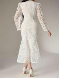 White Lace Embroidery Elegant Women Birthday Party Wedding Maxi Dress