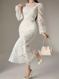 White Lace Embroidery Elegant Women Birthday Party Wedding Maxi Dress