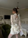White Two Pieces Lace Hollow Out Tops and Mini Skirt Dress Sets