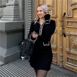 Black Long Sleeve Button Knitted Ruffles Mini Skirt Dress