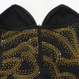 Gold Off Shoulder Diamonds Bodycon Evening Party Birthday Midi Dress