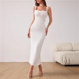 White Straps Boat Neck Lace Hollow Out Sexy Bodycon Midi Dress