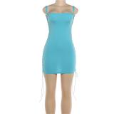 Blue Straps Square Neck Cut Out Sexy Bandage Mini Dress