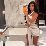 White Off Shoulder Lace See Through Bodycon Sexy Party Mini Dress