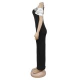 Black Halter Neck Pearls Bodycon Evening Formal Long Dress
