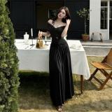 Black Off Shoulder Lace Hollow Out Ruched Waist Elegant Women Bodycon Maxi Dress