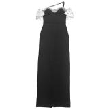 Black Halter Neck Pearls Bodycon Evening Formal Long Dress