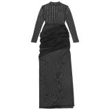 Black Long Sleeve Mesh Diamonds Bodycon Pleated Evening Formal Dress