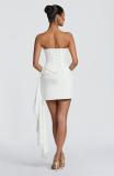 White Off Shoulder Lace V Neck Fishbone Bodycon Party Evening Ribbon Mini Dress
