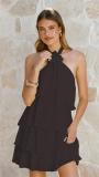Black Sleeveless Halter Ruffles Fashion Summer Mini Dress