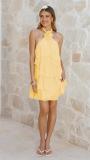 Yellow Sleeveless Halter Ruffles Fashion Summer Mini Dress