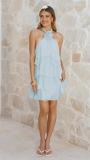 Blue Sleeveless Halter Ruffles Fashion Summer Mini Dress