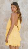 Yellow Sleeveless Halter Ruffles Fashion Summer Mini Dress