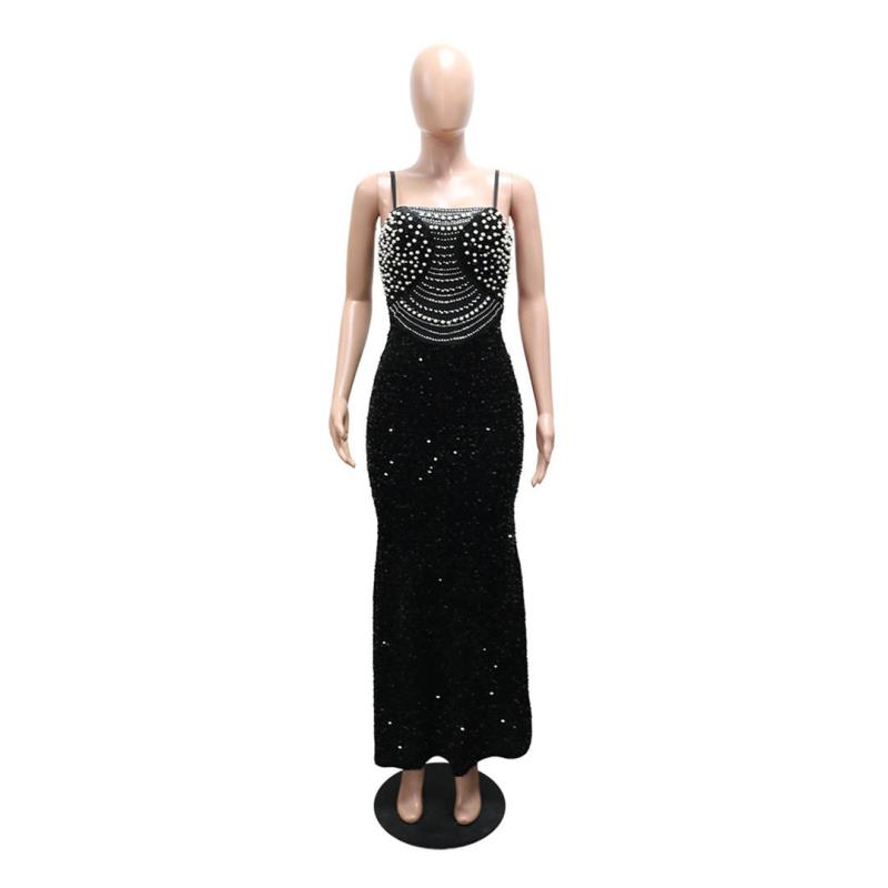 Black Halter Low Cut Sequins Bodycon Evening Wedding Formal Long Dress