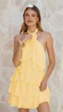 Yellow Sleeveless Halter Ruffles Fashion Summer Mini Dress