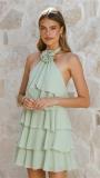 Green Sleeveless Halter Ruffles Fashion Summer Mini Dress