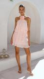 Pink Sleeveless Halter Ruffles Fashion Summer Mini Dress