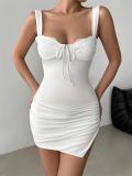 White Straps Low Cut Bodycon Lace Up Club Dress