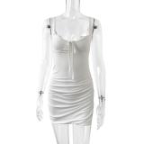 White Straps Low Cut Bodycon Lace Up Club Dress