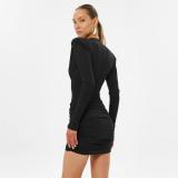Black Long Sleeve Deep V Neck Bodycon Party Dress