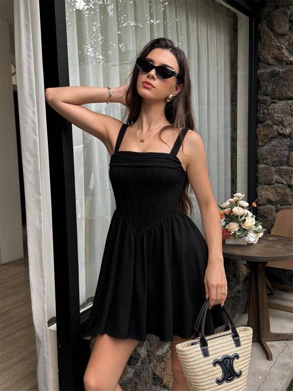 Black Straps Low Cut Fishboned Lace Up Bandage Mini Dress