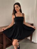 Black Straps Low Cut Fishboned Lace Up Bandage Mini Dress