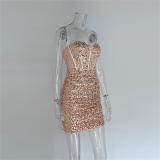 Gold Off Shoulder Sequins V Neck Fishbone Women Elegant Party Bodycon Dress