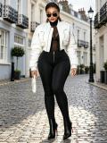 White Long Sleeve Fall & Winter Warm Zipper Jacket Coat