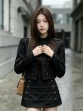 Black Two Pieces Sweaters Casual Coat and Mini Skirt Dress Sets