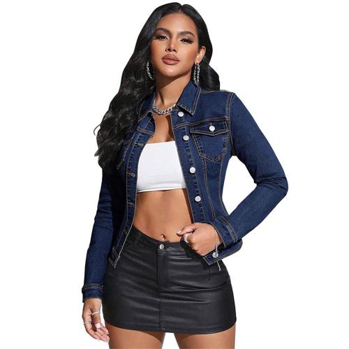 Royal Blue Long Sleeve Denim Casual Fashion Jeans Jackets