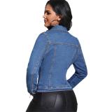 Light Blue Long Sleeve Denim Casual Fashion Jeans Jackets