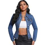 Light Blue Long Sleeve Denim Casual Fashion Jeans Jackets