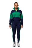 Royal Blue Two Pieces Long Sleeve POLO Tops Sheath Casual Long Pant Sets